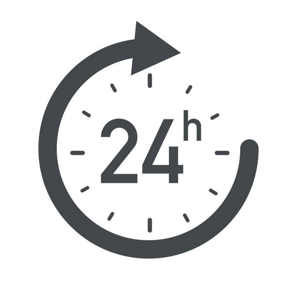 24 stunden-symbol. - clock number 7 clock face watch stock-grafiken, -clipart, -cartoons und -symbole