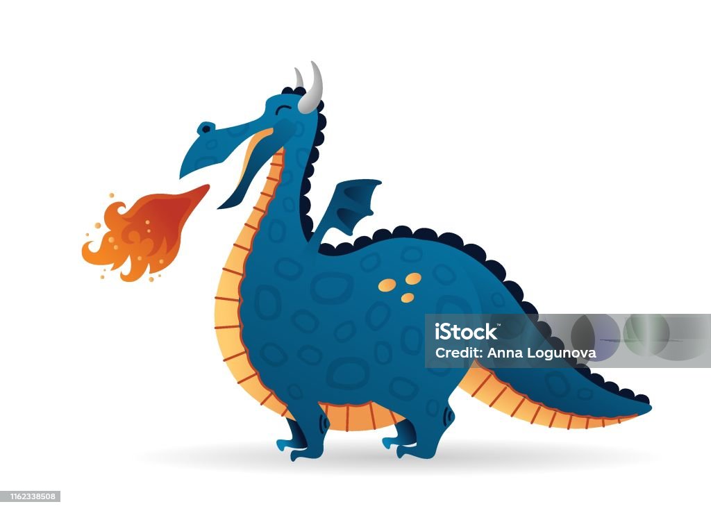Funny Fire Fairytale Dragon Cartoon Flying Fairtale Cute Dinosaur Stock  Illustration - Download Image Now - iStock