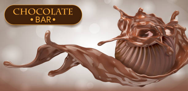 ilustrações, clipart, desenhos animados e ícones de doces de chocolate com um respingo do molho. elemento de design. ilustração realística do vetor. - wave curl