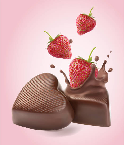 Chocolate Sweets With Berry Filling A Whole Ripe Strawberry Vector  Illustration On A Pink Background Stock Illustration - Download Image Now -  iStock