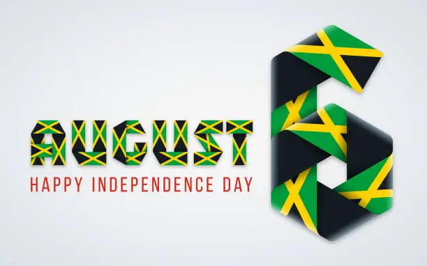 Vector illustration of August 6, Jamaica Independence Day congratulatory design with Jamaican flag colors. Vector illustration.