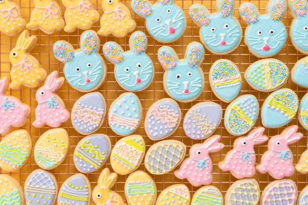istock Easter sugar cookies decorated with royal icing of different colors. 1162347629