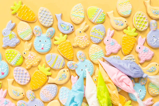 istock Easter sugar cookies decorated with royal icing of different colors. 1162347706