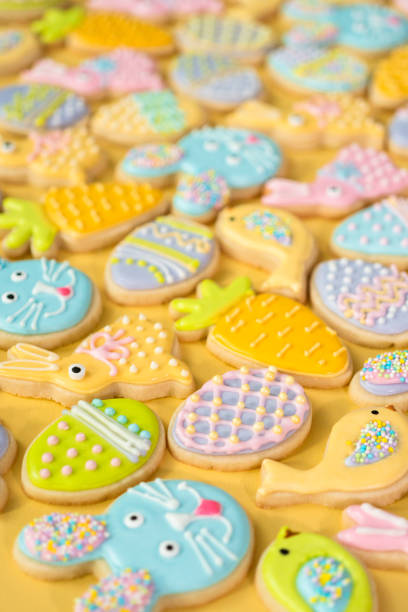 istock Easter sugar cookies decorated with royal icing of different colors. 1162347764