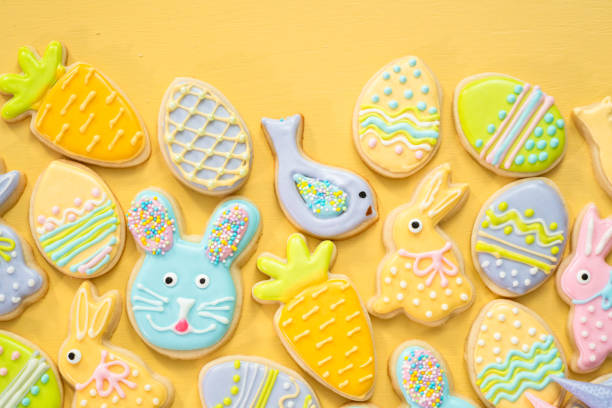 istock Easter sugar cookies decorated with royal icing of different colors. 1162347780