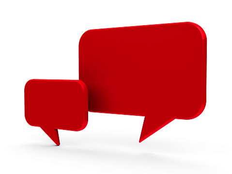 Question Mark and Speech Bubbles with Copy Space On Red Cardboard Background