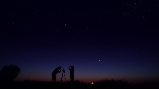 Young people observing the night sky
