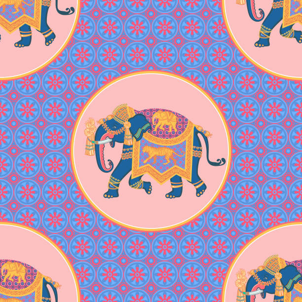 An Indian elephant. Vector graphics. Seamless pattern Indian elephant. Vector graphics. Seamless pattern indian elephant stock illustrations