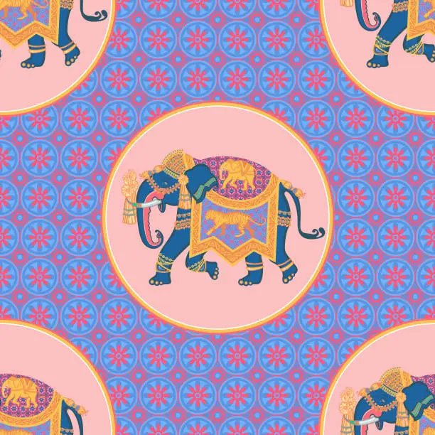 Vector illustration of An Indian elephant. Vector graphics. Seamless pattern