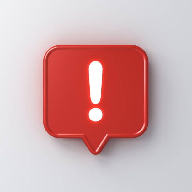 istock 3d social media notification neon light Exclamation mark icon in red rounded square pin isolated on white background with shadow 1162352201