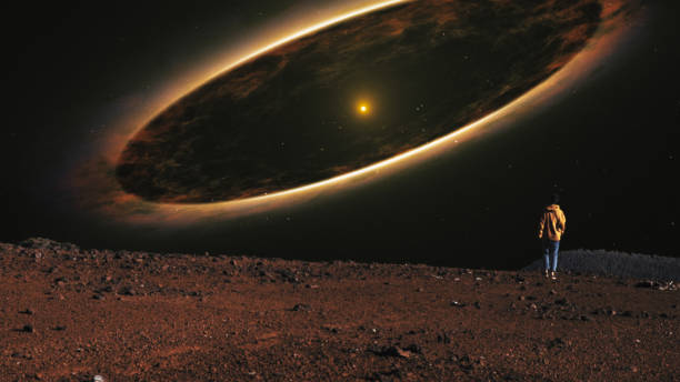 Meeting the unknown. Woman exploring desert with space phenomenon.  NASA Public Domain Imagery