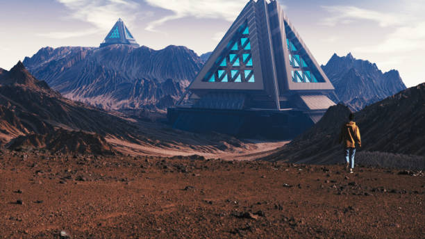 istock Woman on desert. Exploring solar panels village. Digitally generated image 1162353063