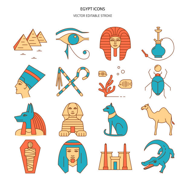 Ilustración de Iconos De Egipto Establecidos En Estilo De Línea De Color y  más Vectores Libres de Derechos de Egipto - iStock
