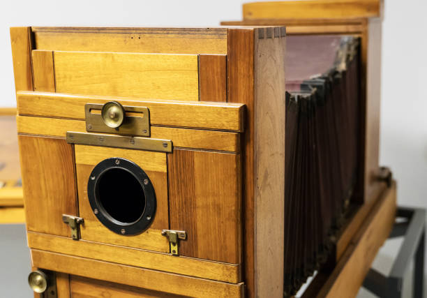 istock Close-up view of old vintage folding camera. 1162354918