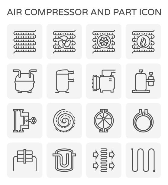 ilustrações, clipart, desenhos animados e ícones de ícone do compressor de ar - engine cooling