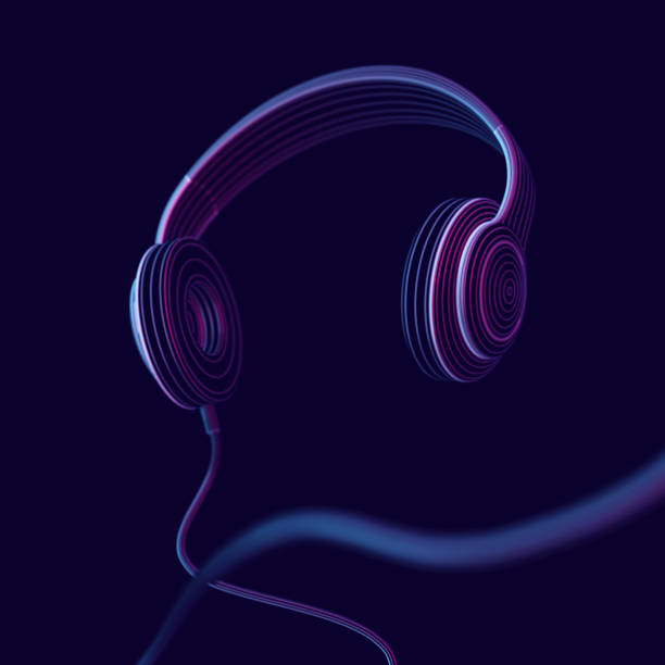 ilustrações de stock, clip art, desenhos animados e ícones de modern 3d headphone on dark background. abstract visualization of digital sound. - ouvir musica