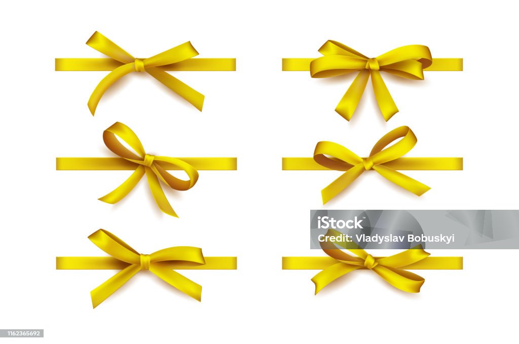 Realistic Golden Ribbon Bow Holiday Gift Decoration Valentine Present Tape  Knot Shiny Sale Ribbons Collection Vector Gold Bows Illustration Eps 10  Stock Illustration - Download Image Now - iStock
