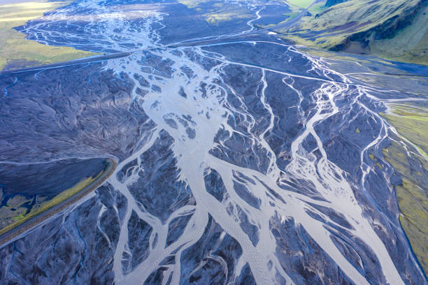 istock Aerial drone view of a huge riverbed, Iceland 1162370488