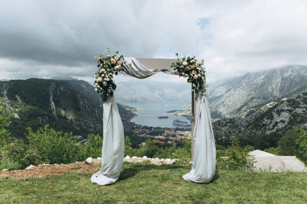 istock Beautiful wedding arch with flowers 1162370526