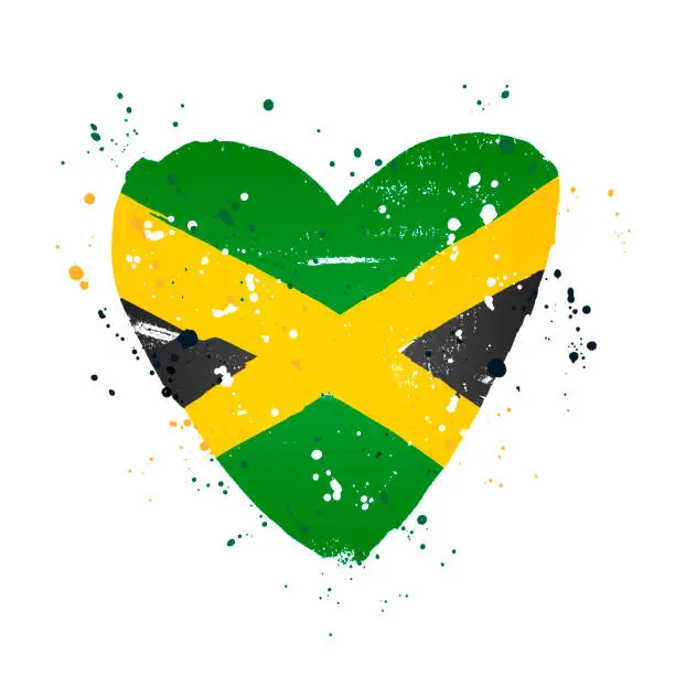 Vector illustration of Jamaican flag in the form of a big heart. Vector illustration