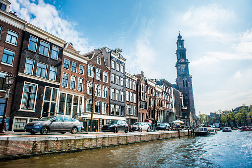 Amsterdam Canal And Zuiderkerk Tower