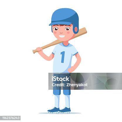 istock Boy baseball player is standing and holding a bat 1162376243