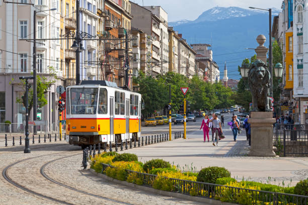 Tramway in Sofia stock photo