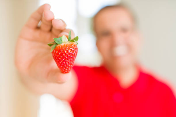 Strawberries lined up.