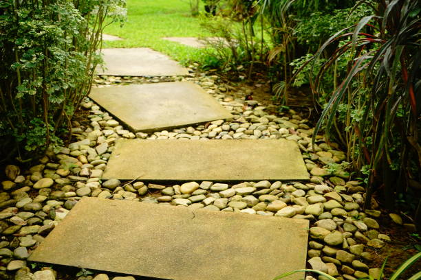 istock Green area and stone pathway in garden 1162384609