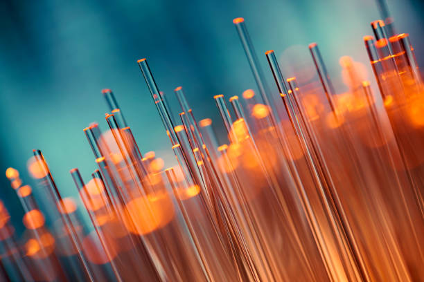 Fiber optics abstract background - Blue Data Internet Technology Cable stock photo