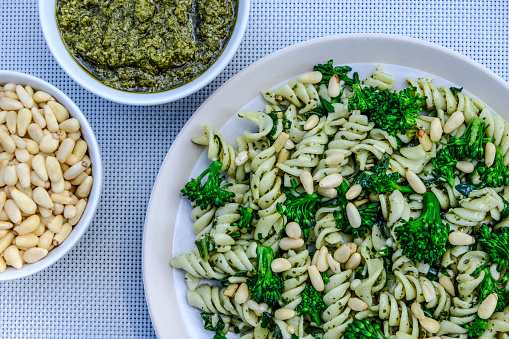 Italian Style Vegetarian Pasta Salad With Broccoli and Pine Nuts