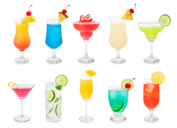 Cocktails Collection Colorful summer cocktails isolated on white martini glass photos stock pictures, royalty-free photos & images
