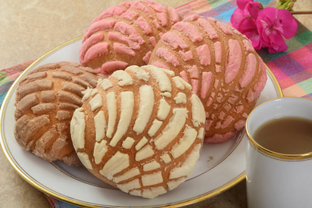 Mexican Conchas or Shell Sweet Bread stock photo