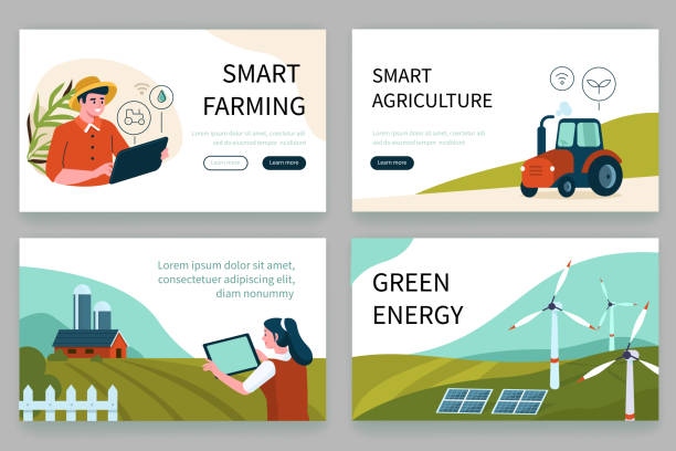 ilustrações de stock, clip art, desenhos animados e ícones de smart farm - man energy turbine