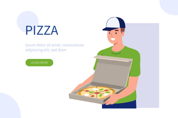 доставка пиццы человек - pizza pizza box cartoon take out food stock illustrations