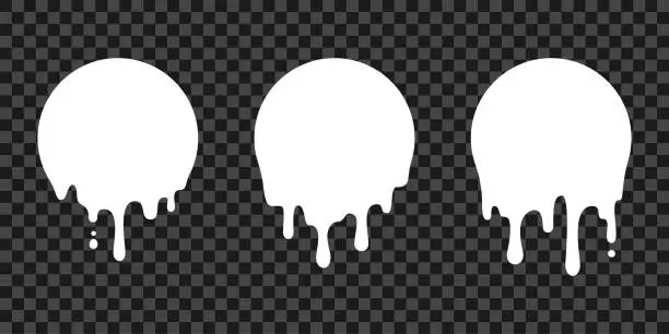 Vector illustration of Paint drip stickers, circle white melt drop vector icons. Vector milk circle melt drops, graffiti paint drip blobs