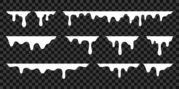 bílá tavenina kape, mléčné jogurt tekoucí kapky. vektor graffiti tekuté odkapávací skvrny, bílý krém únik kapka splash - tání změna tvaru stock ilustrace