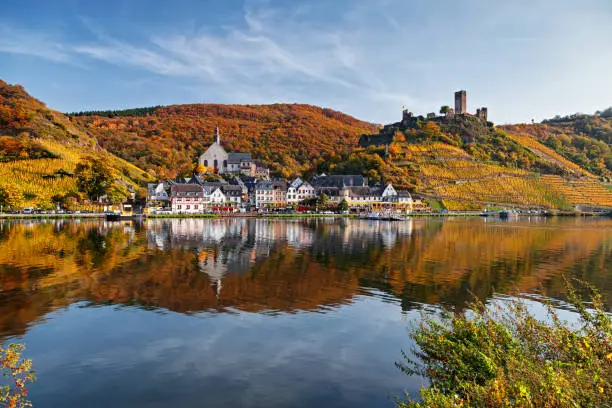 Photo of Beilstein resort town and Vineyards in Mosel wine valley at autumn