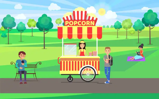 Vector illustration of Popcorn Poster and Steet Food Vector Illustration