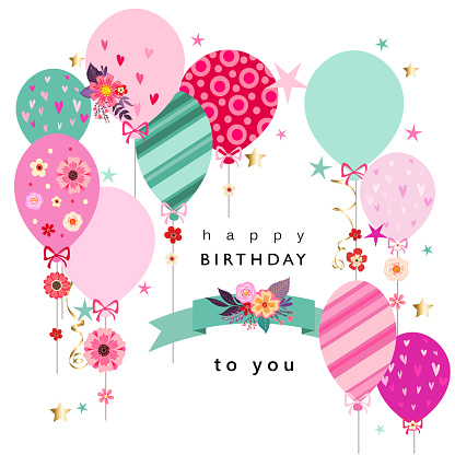 Birthday greeting card with balloons
