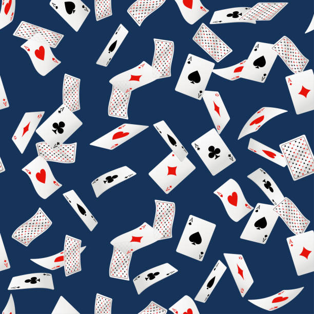 istock Seamless pattern of playing cards falling in various positions, diamonds spades hearts aces flat vector illustration 1162402057