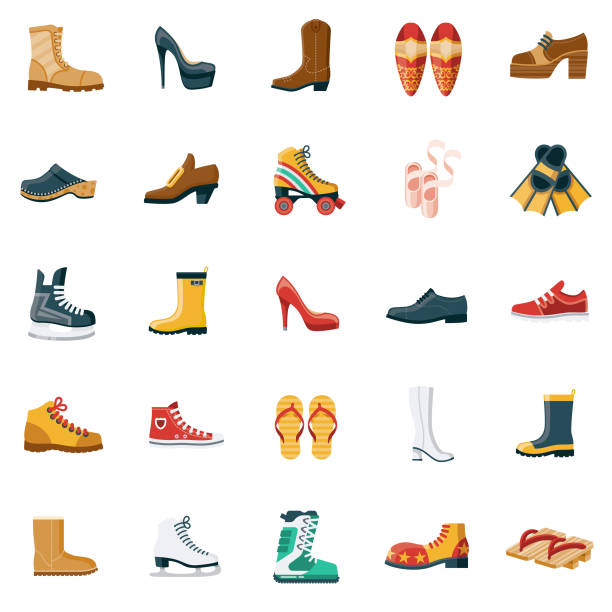 illustrations, cliparts, dessins animés et icônes de ensemble d'icônes de conception plate de chaussures - stiletto pump shoe shoe high heels