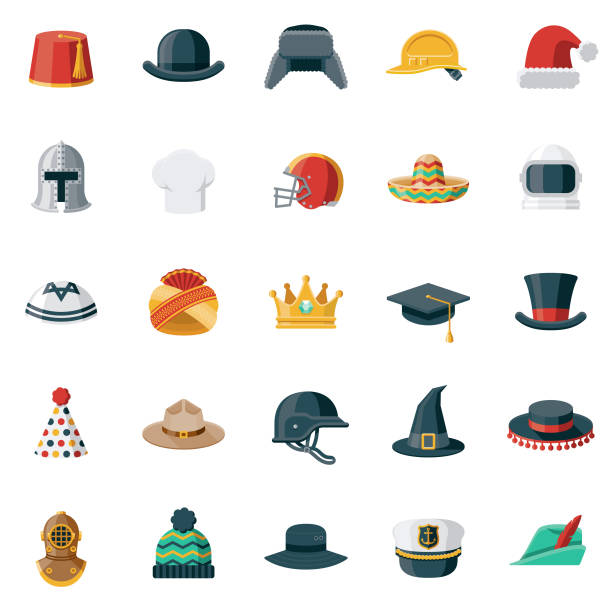 ilustrações, clipart, desenhos animados e ícones de jogo liso do ícone do projeto dos chapéus e dos capacetes - yarmulke