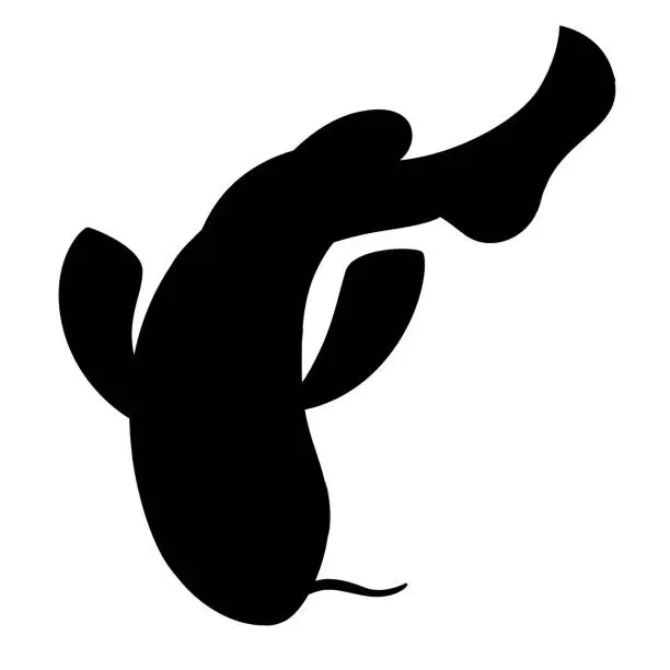 Vector illustration of Black silhouette Koi carp japanese symbol of luck fortune prosperity black dotted koi carp cartoon flat vector illustration isolated on white background