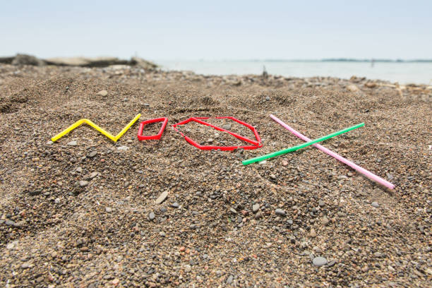 istock colorful single use plastic straws garbage washedcolorful single use plastic straws garbage washed up on the beach spelling the word or symbol No llustrating stop pollution 1162414785