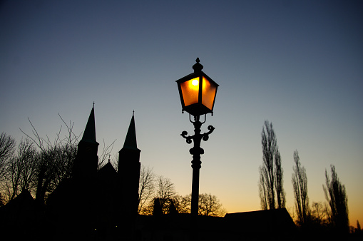 Nostalgic streetlight in the city cold Amstenrade