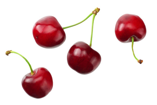 istock red cherry isolated on a white background. Top view 1162419203
