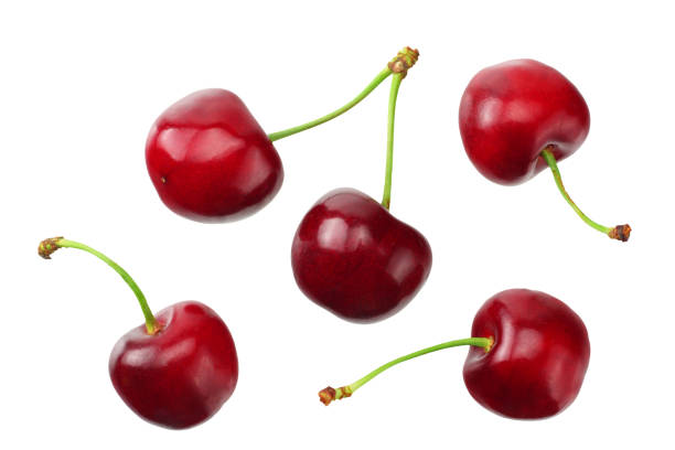 istock red cherry isolated on a white background. Top view 1162419215