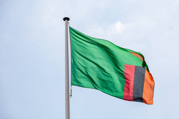 istock Zambia flag waving against clear blue sky 1162419719