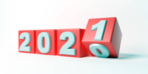 2021 New year change, red cubes isolated against white background. 3d illustration 2021 New year change, turn. 2021 start 2020 end, red cubes isolated against white background. 3d illustration half past stock pictures, royalty-free photos & images